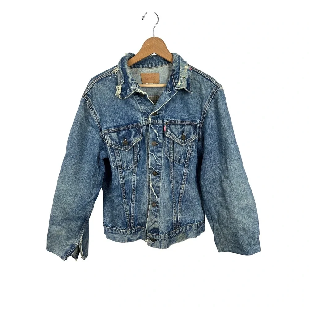 Vintage Levis Denim Trucker Jacket Blue Jean Distressed‎ Faded Mens - Picture 2 of 16